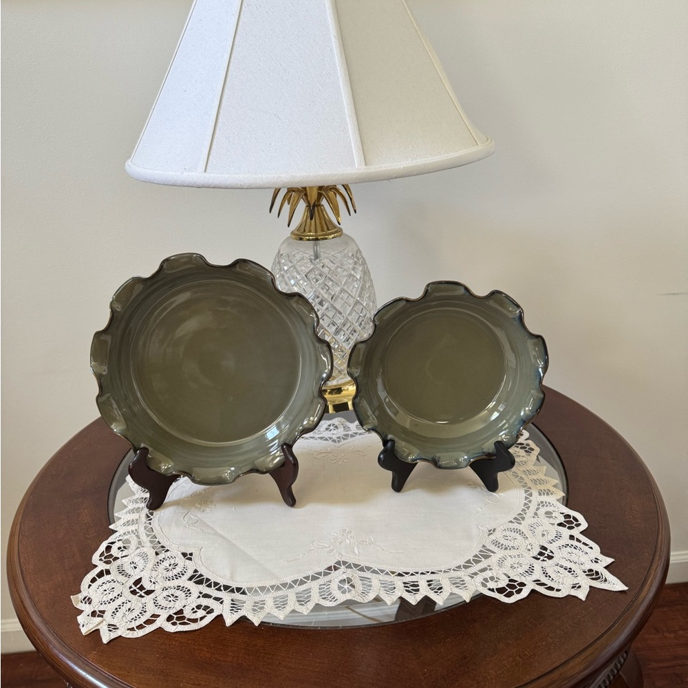 Biltmore Inspirations Scalloped Green Pie Dish Set of Two Beautiful Bakeware Set